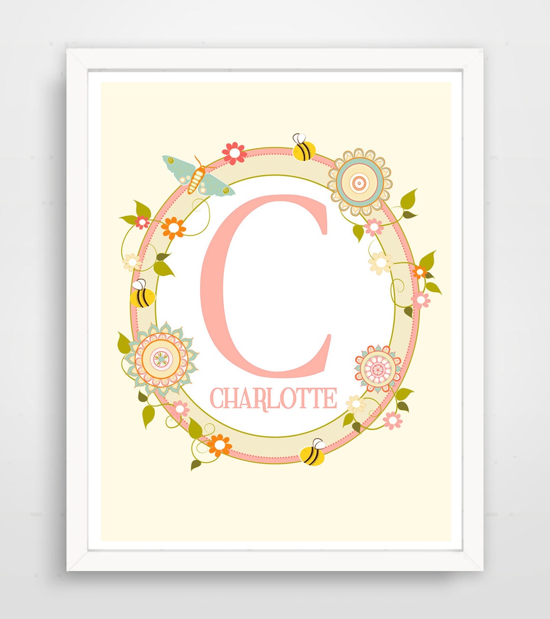 Personalized Children's Name Wall Art / Nursery Custom Name Print by Finny and Zook, Pink