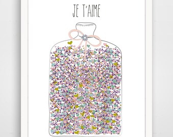 I Love You - Je T'aime - Jar of Love - Kids Print - Nursery Decor - Purple Nursery Decor