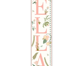 Personalized Girls Growth Chart: Blush Floral Canvas Wall Art