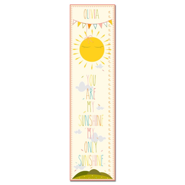 Custom Canvas Growth Chart - You Are My Sunshine  - Children's wall art -