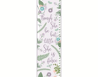 Girl's Personalized Lavender Floral Canvas Growth Chart, Though She Be But Little She is Fierce, Girl's Room Nursery Decor, Baby Shower