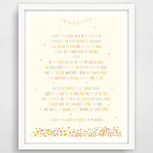 I Carry Your Heart Printable Ee Cummings E E Cummings Poems - Etsy