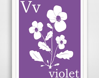 Violet Alphabet Nursery Print: Kids Wall Art