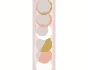 Personalized Moon Phases Growth Chart: Blush & Gold Nursery Canvas
