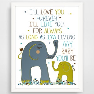 I&#39;ll Love You Forever Quote Print: Kids Nursery Wall Art