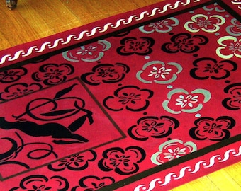 floorcloth mat persian rug red black custom orders