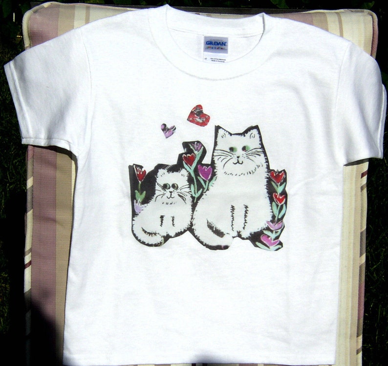 Tshirt clothing children tee shirt cat garden primary colors toddlers clearance sale image 2