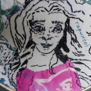 funky finished embroidery hoop hand embroidered art girl and floral  beautiful wall art SALE