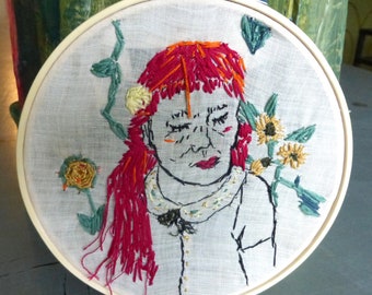 hand embroidery art redhead girl