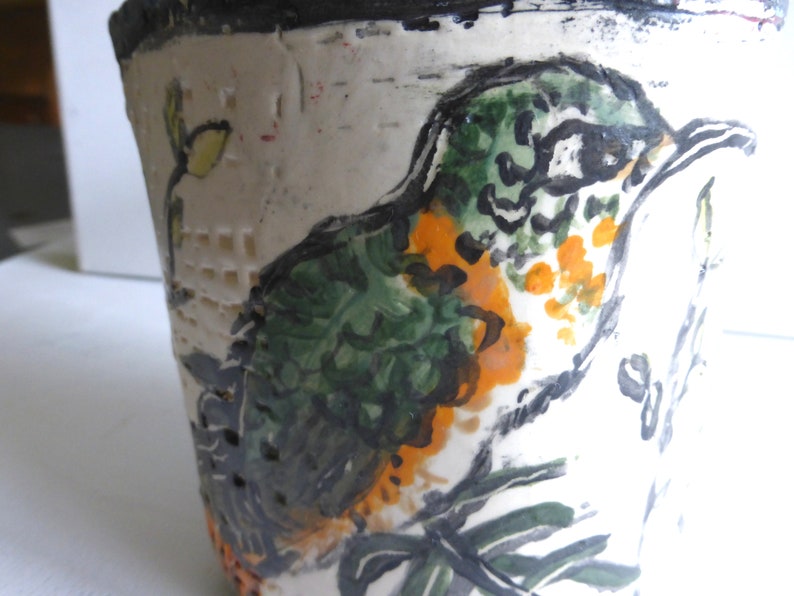 bird planter hummingbirds white green orange ceramic planter home decor