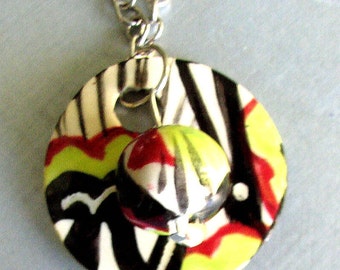 Handmade Ceramic Pendant Necklace: Abstract Design, Silver Chain
