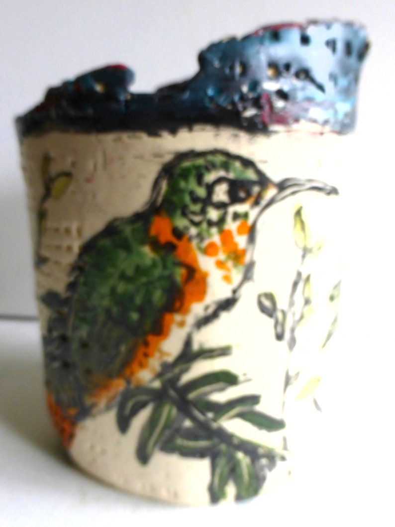 bird planter hummingbirds white green orange ceramic planter home decor
