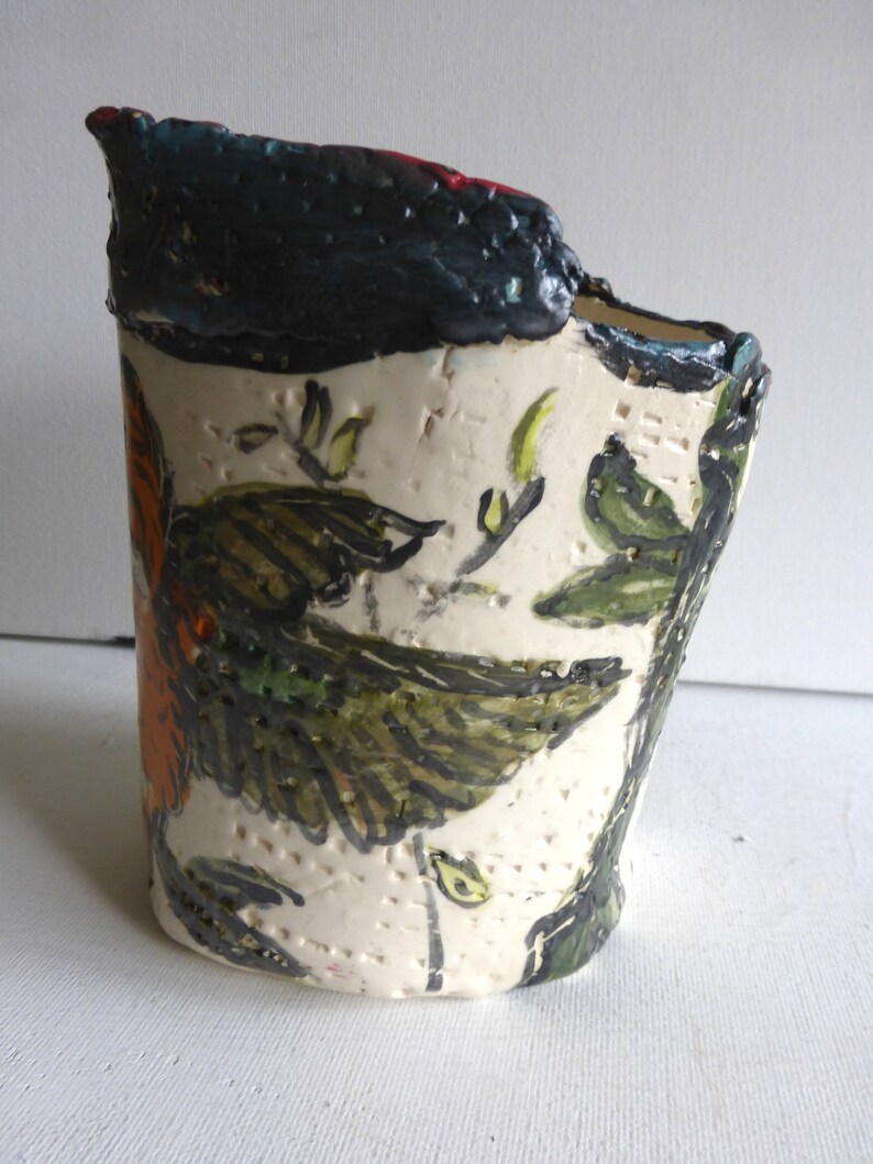 bird planter hummingbirds white green orange ceramic planter home decor