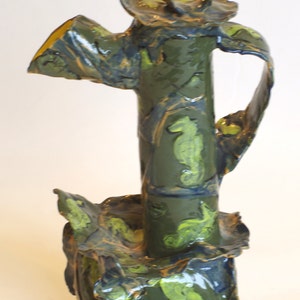 teapot ceramic seahorses khaki green funky SALE image 3