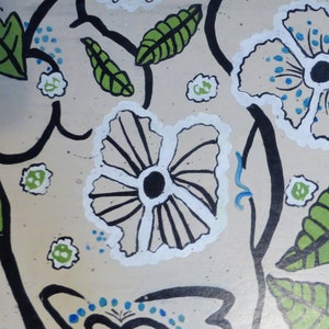 floorcloth painted rug beige and green floral funky