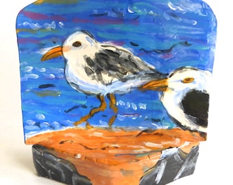 Sculpture faite main en céramique d'oiseau de mer bleu brun art déco côtier GRANDE VENTE