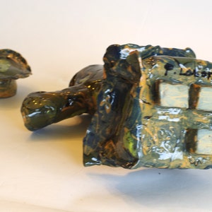 teapot ceramic seahorses khaki green funky SALE image 4