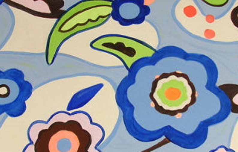 Floorcloth Floor Mat Painted Rug Blue Floral Custom Order Etsy