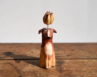 Petit vase pour chien en céramique marron et blanc, cadeau pour maman de chien, 3,5 pouces de hauteur