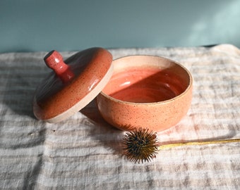 Handmade Pink Ceramic Lidded Jar, Flower Design, Wheel Thrown Pottery, Modern Ceramics