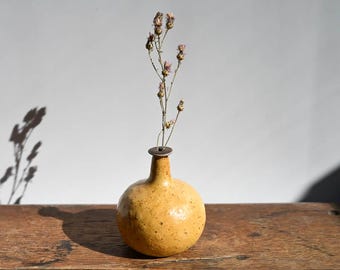 Handmade Bud Vase, Soda Fired, Water Etched, 3.75 Inches Tall
