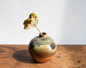 Wood Fired Stoneware Bud Vase, 3.5 Inches Tall