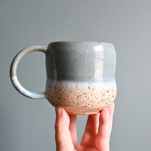 Large Handmade Ceramic Mug, Blue with Speckled White Glaze, Wheel Thrown Pottery Coffee Tea Cup, Mugshot Monday, Modern Ceramics image 2