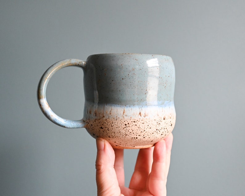 Large Handmade Ceramic Mug, Blue with Speckled White Glaze, Wheel Thrown Pottery Coffee Tea Cup, Mugshot Monday, Modern Ceramics image 2
