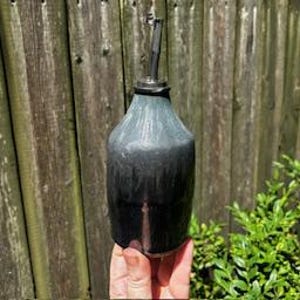 Handmade Black Ceramic Oil Bottle with Spout, 5.5 Inches High, Cruet, Wheel Thrown Ceramic Bottle, Creative Pottery