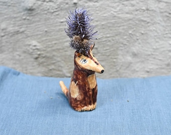 Handmade Ceramic Dog Bud Vase, 3.5 inches tall, Dog Lover Gift