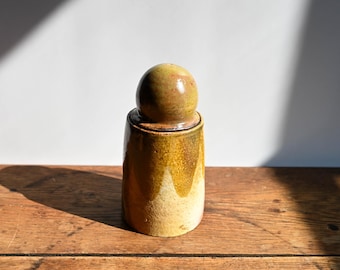 Handmade Tall Ceramic Lidded Jar, Wood Fired, 7 Inches High, Oversized Bubble Knob