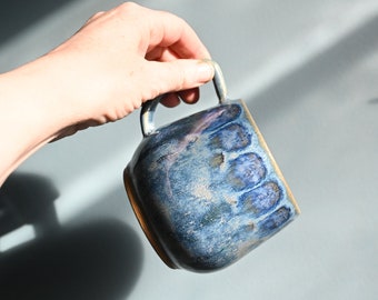 Blue Ceramic Handmade Mug, dots design, Wheel Thrown Pottery Coffee Tea Cup, Mugshot Monday, Modern Ceramics