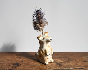 Small Ceramic Dog Bud Vase, Dog Mom Gift, Terrier Sculpture, 3 inches tall