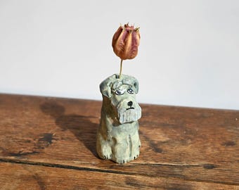 Small Ceramic Dog Vase, Schnauzer, Dog Mom Gift, 3 inches tall