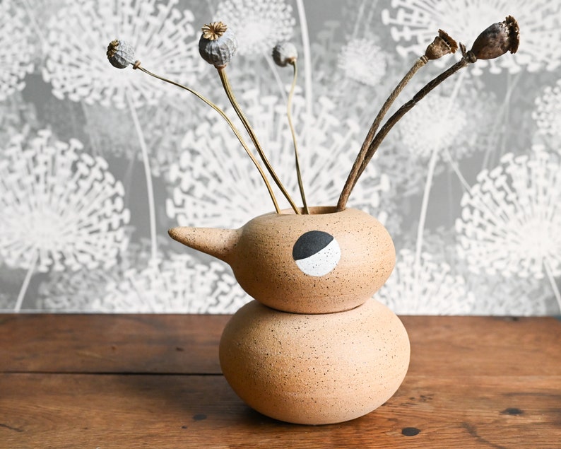 Handmade Two-Part Bird Vase, Scandinavian Design, Danish Ceramic Bird Vase, , Face Vase, 4.75 inches high, Handmade Vase, Ceramic Art image 1