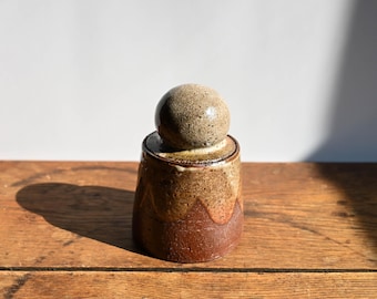 Handmade Ceramic Lidded Jar, Wood Fired Fired, Oversized Bubble Knob, Wheel Thrown Pottery