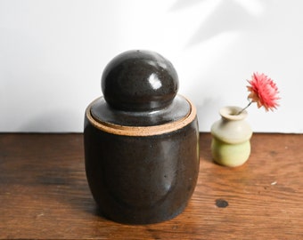 Handmade Black Ceramic Lidded Jar, Bubble Handled Jar, 4.75 inches high, Wheel Thrown Pottery, Home Decor Ceramics, Creative Pottery