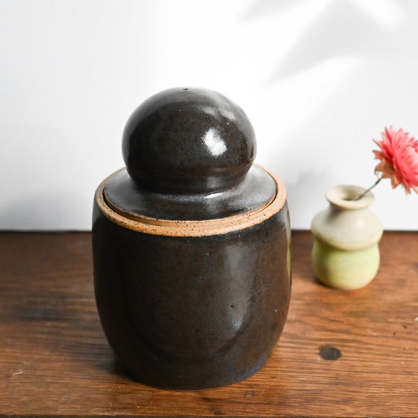 Handmade Black Ceramic Lidded Jar, Bubble Handled Jar, 4.75 inches high, Wheel Thrown Pottery, Home Decor Ceramics, Creative Pottery