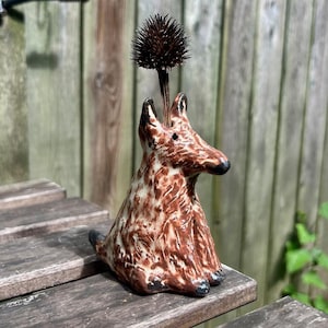 Handmade Ceramic Dog Bud Vase, 3.75 inches tall, Hand Built Dog Sculpture, Mini Vase, Dog Lover Gift