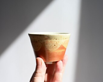 Small Porcelain Handmade Sipper Cup, Soda Fired, Orange and White