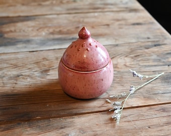 Handmade Pink Ceramic Lidded Decorative Jar, Wheel Thrown Slip Dots Jar, Creative Pottery, Clay Jar