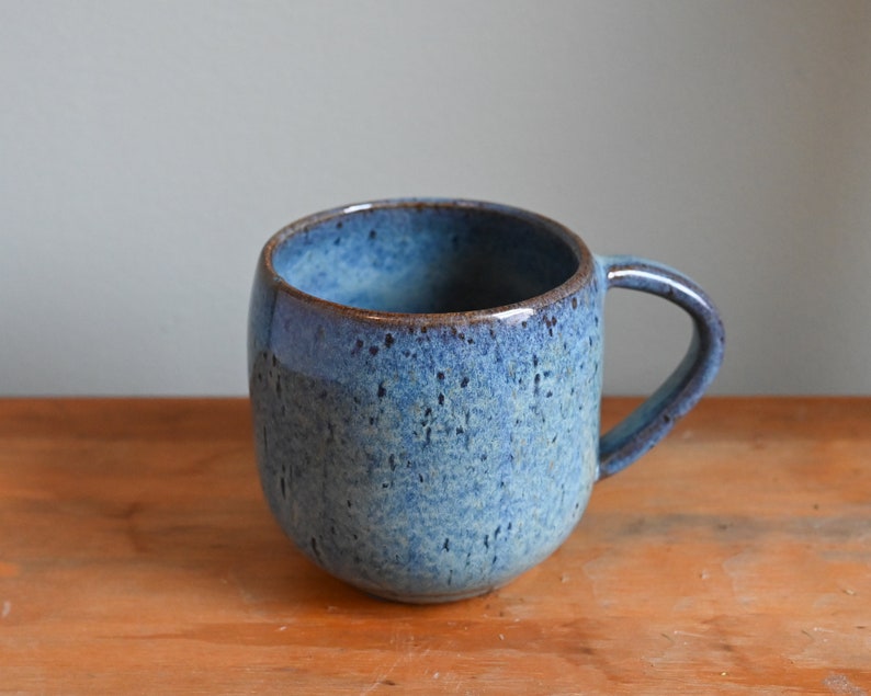 Handmade Ceramic Mug, Blue Speckled Glaze, Wheel Thrown Pottery Coffee Tea Cup, Mugshot Monday, Modern Ceramics image 4