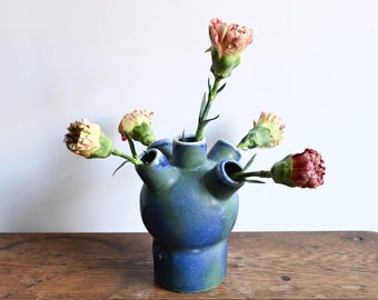 Handmade Multi-Stem Vase, 5.5 inches high, Wheel-Thrown and Altered Pottery, Ikebana, Tulipiere, Ceramic Sculpture, Centerpiece