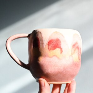 Handmade Ceramic Mug, White and Pink Swirled Design, 14 oz, Wheel Thrown Pottery Coffee Tea Cup, Mugshot Monday, Modern Ceramics image 2