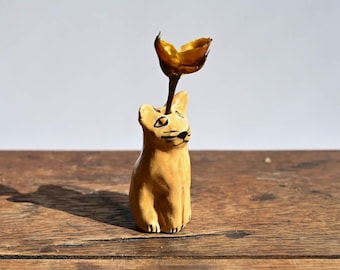 Small Ceramic Cat Vase, 2.5 inches tall, Cat Dad Gift