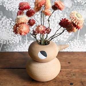 Handmade Two-Part Bird Vase, Scandinavian Design, Danish Ceramic Bird Vase, , Face Vase, 4.75 inches high, Handmade Vase, Ceramic Art image 6