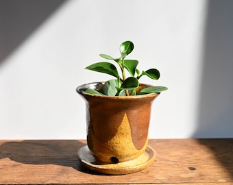 Handmade Ceramic Planter, Wood Fired, Shino, Neutral Decor, 4.25 inches high