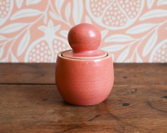 Handmade Salmon Pink Ceramic Lidded Jar, 4.5 inches high with lid, Wheel Thrown Clay Jar, Creative Pottery, Clay Jar