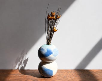Spherical Sculptural Ceramic Vase, 6 inches high, Soda Fired