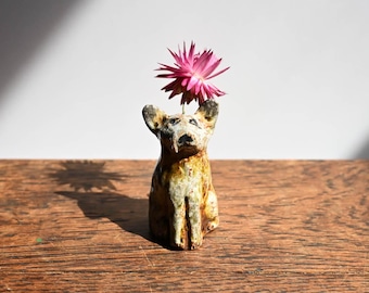 Small Ceramic Soda Fired Dog Bud Vase, Hound, Dog Mom Gift, 3.5 inches tall